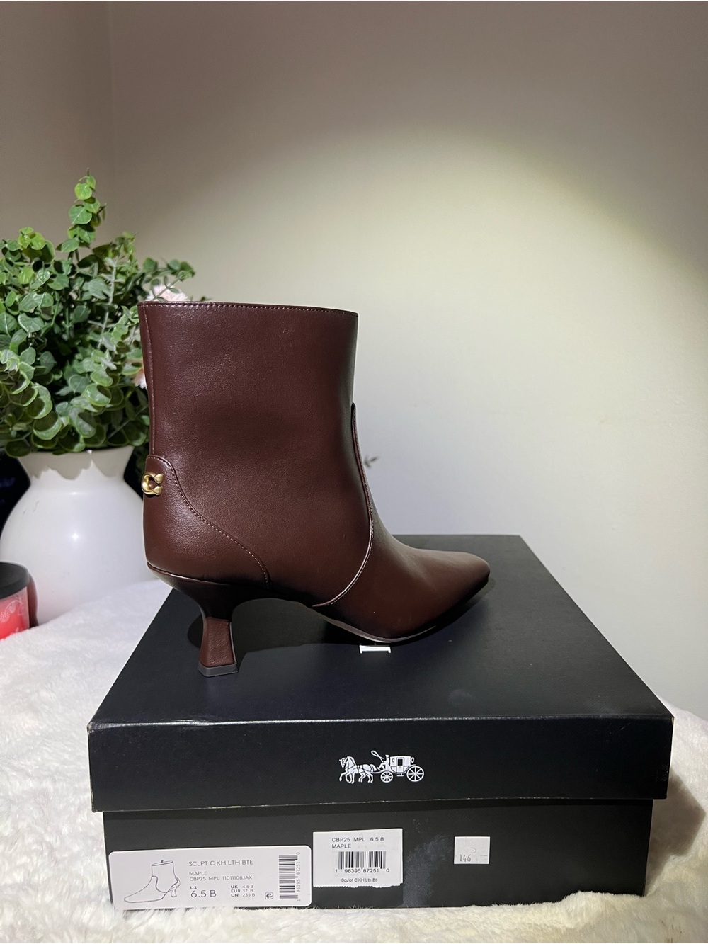Coach Dark Brown Pointed-Toe Leather Ankle Booties